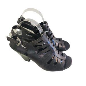 Franco Sarto Black Leather Open Toe Slingback Heeled Sandals Size 9M